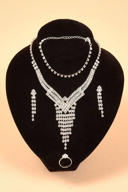 Fashion Jewelry Crystal Earrings, Necklace, Bracelet And Ring Set