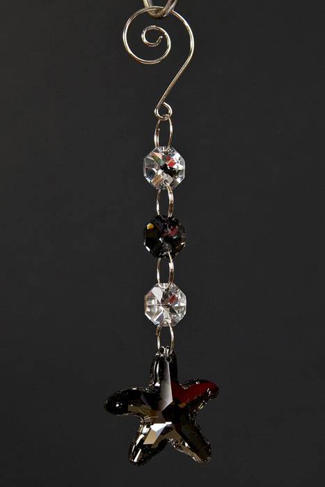 6" Crystal Star Tear Drop Hanging Black/silver