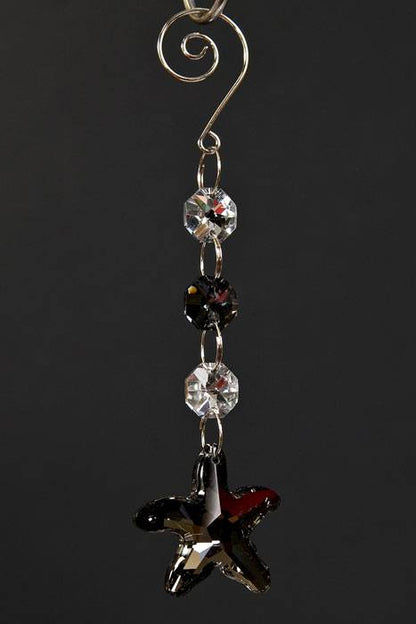 6" Crystal Star Tear Drop Hanging Black/silver