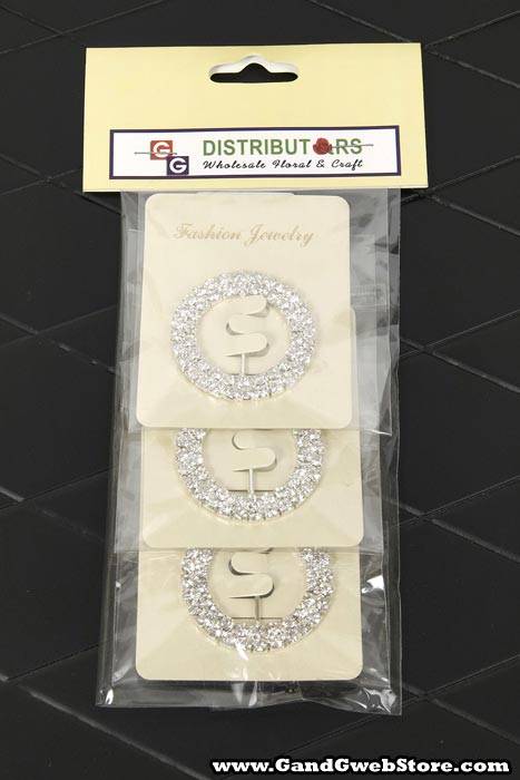 40mm Rhinestone Round Ribbon Buckle Slider Pkg/3