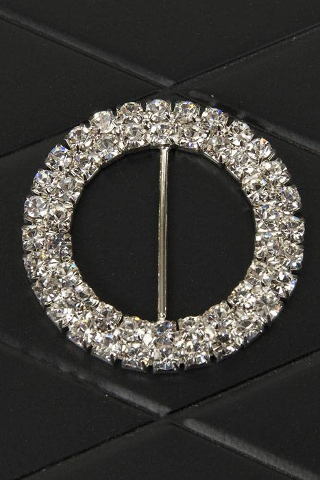 40mm Rhinestone Round Ribbon Buckle Slider Pkg/3