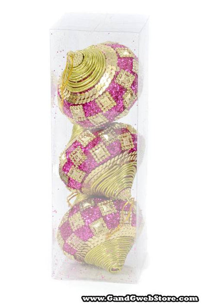 4" Glitter Sequin Onion Ornament Hot Pink/gold Pkg/3