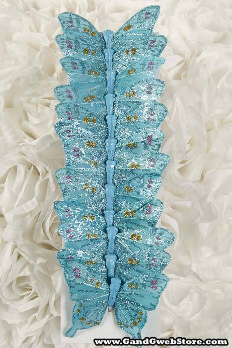 3&quot; Glittter Butterfly Turquoise Pkg/12
