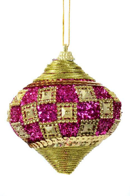 4" Glitter Sequin Onion Ornament Hot Pink/gold Pkg/3