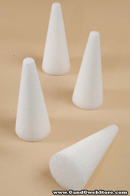 5" X 12" Styrofoam Cone White Pkg/6