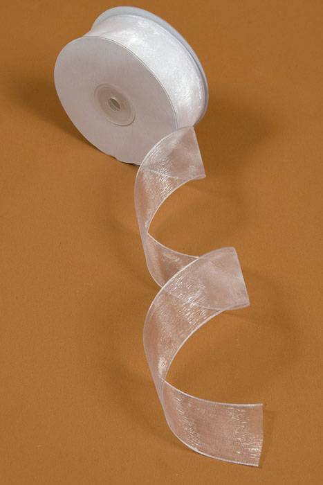 1.5" X 25yds Wired Sheer Ribbon White