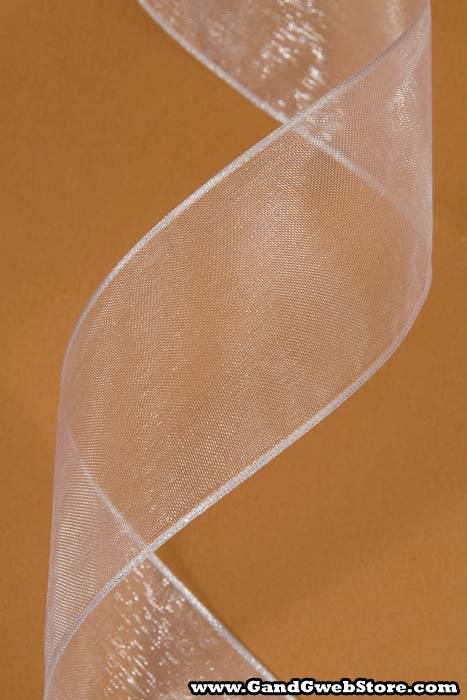 1.5" X 25yds Wired Sheer Ribbon White