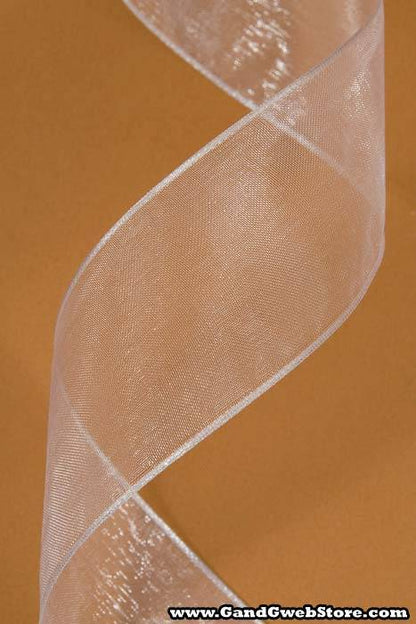 1.5" X 25yds Wired Sheer Ribbon White