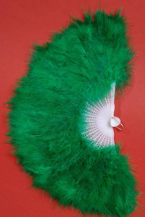 12" Folding Fan W/feather Green