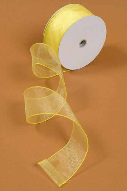 2.5" X 50yds Wired Sheer Spring Ribbon Yellow 