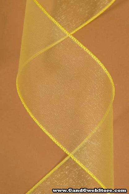 2.5" X 50yds Wired Sheer Spring Ribbon Yellow 
