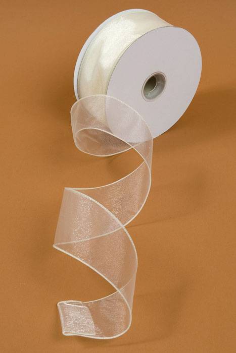 2.5" X 50yds Wired Sheer Spring Ribbon Ivory 