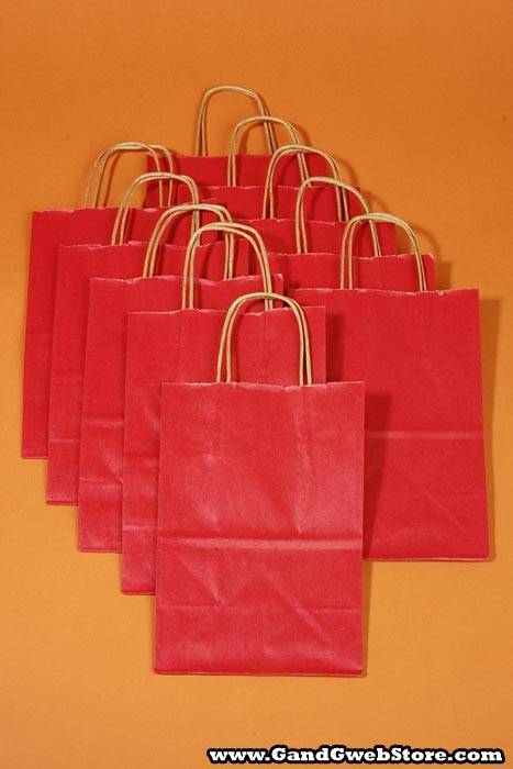 8" X 5" X 10" Kraft Shopping Bag Red Pkg/12