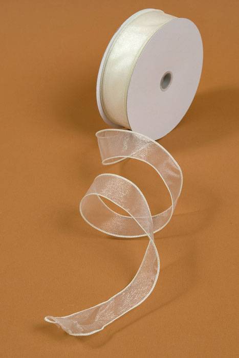 1.5" X 50yds Wired Sheer Spring Ribbon Ivory 