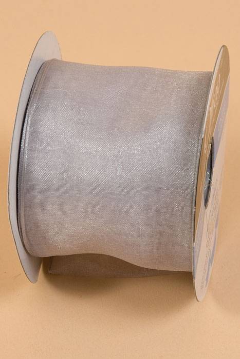 2.5" X 25yds Wired Encore Sheer Ribbon Silver