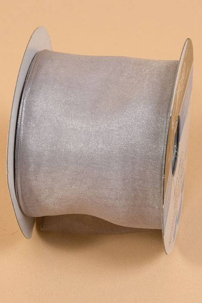 2.5" X 25yds Wired Encore Sheer Ribbon Silver