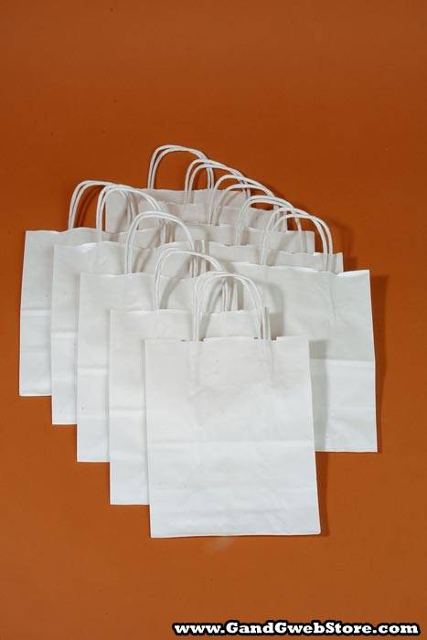 8" X 5" X 10" Kraft Shopping Bag White Pkg/12