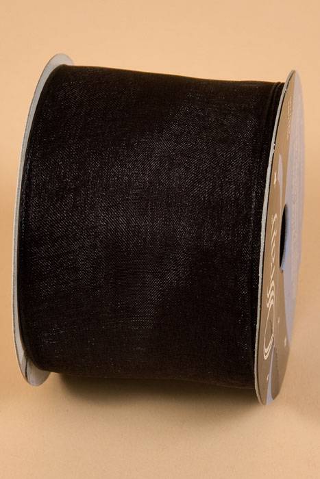 2.5" X 25yds Wired Encore Sheer Ribbon Black