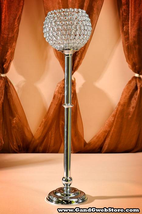 32" X 7.75" Bead Candle Holder Clear