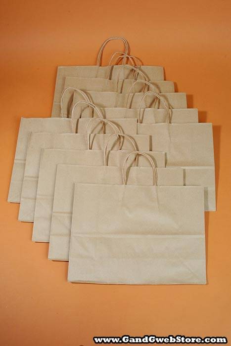 16" X 6" X 12" Vogue Kraft Shopping Bag Natural Pkg/10