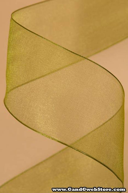 2.5" X 25yds Wired Encore Sheer Ribbon Basil