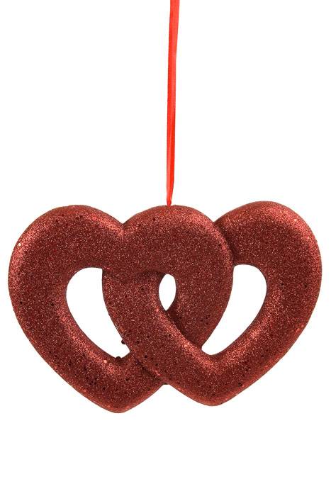 10.5" Glitter Double Open Heart Hanging Red