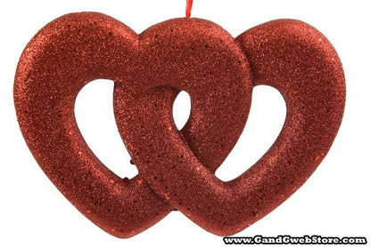 10.5" Glitter Double Open Heart Hanging Red