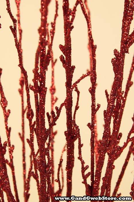 37" Glitter Twig Branch Red