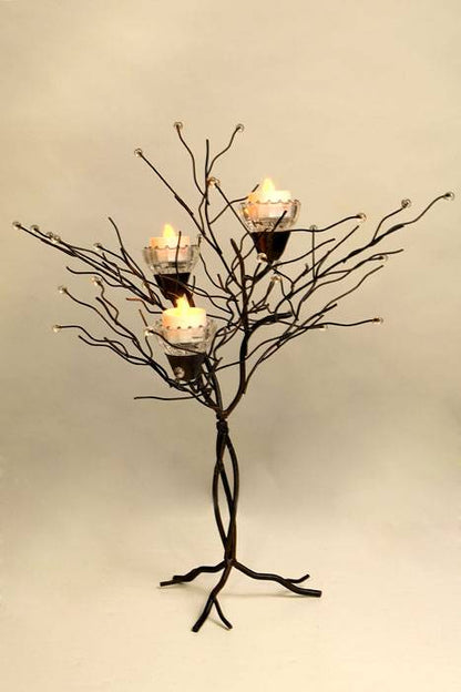 17&quot; Metal Twig Candle Holder W/3 Cups Black