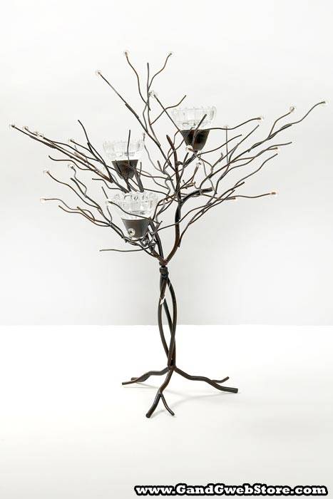 17&quot; Metal Twig Candle Holder W/3 Cups Black