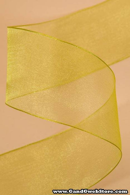 2.5" X 25yds Wired Encore Sheer Ribbon Lime