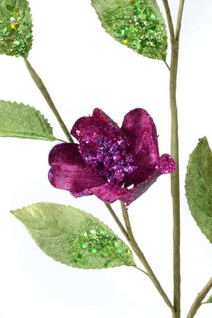 30" Glitter Velvet Dogwood Spray Purple