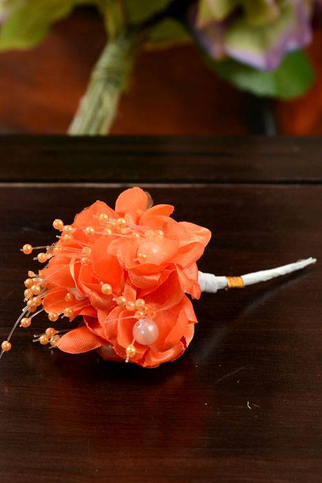 4.5" Satin Flower W/pearls Orange Pkg/12