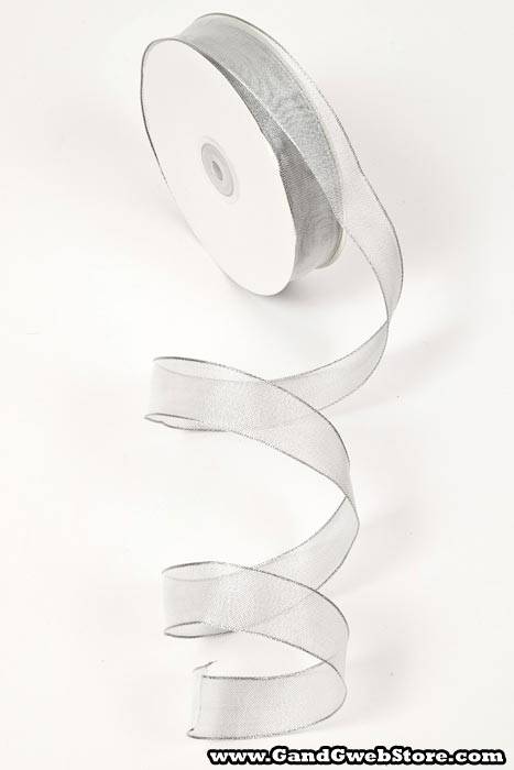 1" X 25yds Wired Metallic Organza Ribbon Silver