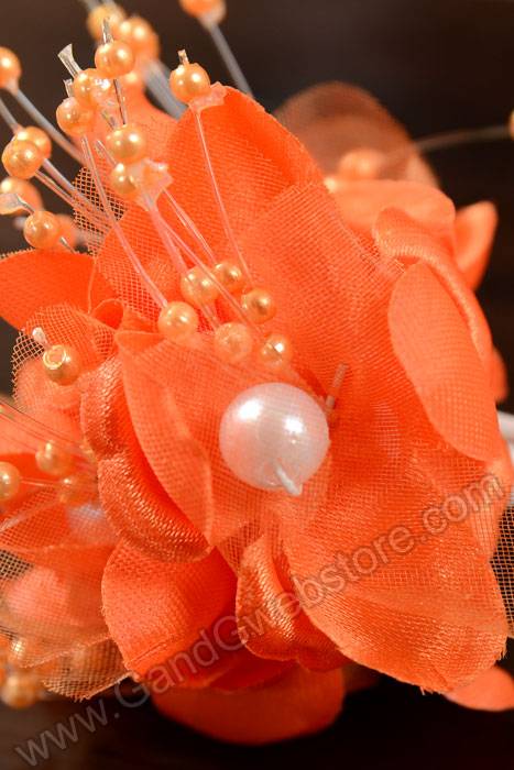 4.5" Satin Flower W/pearls Orange Pkg/12
