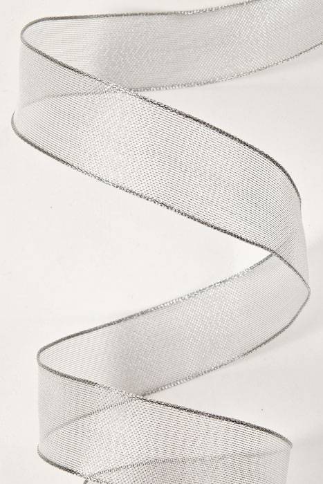 1" X 25yds Wired Metallic Organza Ribbon Silver