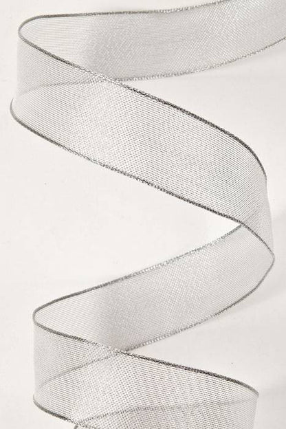 1" X 25yds Wired Metallic Organza Ribbon Silver