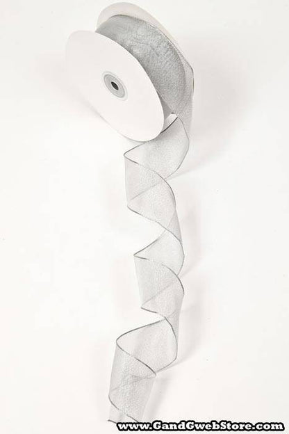 1.5" X 25yds Wired Metallic Organza Ribbon Silver