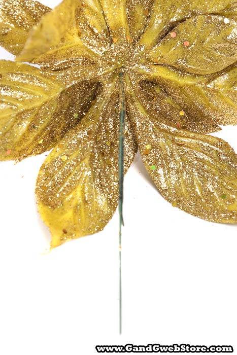 9" Glitter Poinsettia Pick Gold Pkg/12