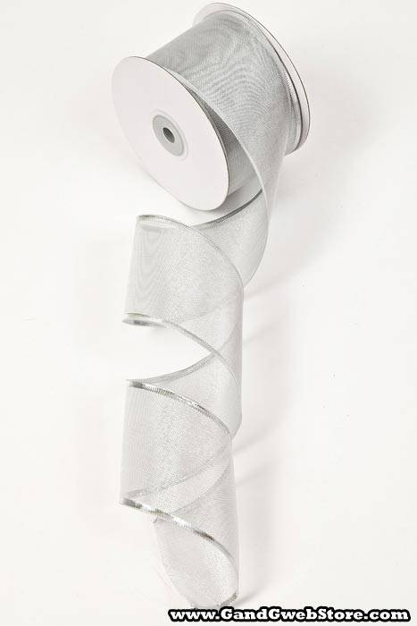 2.5" X 25yds Ribbon W/silver Edge Metallic Organza Silver