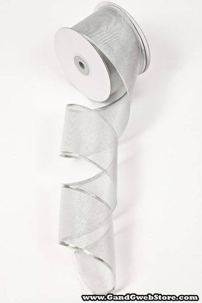 2.5" X 25yds Ribbon W/silver Edge Metallic Organza Silver