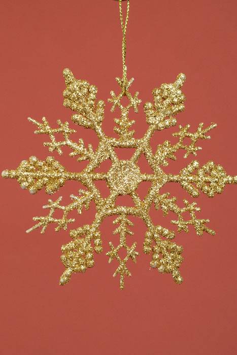 4" Glitter Snow Flake Ornament Gold Pkg/12