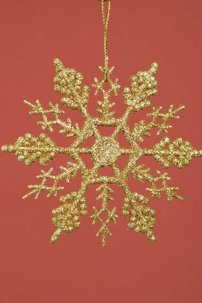 4" Glitter Snow Flake Ornament Gold Pkg/12