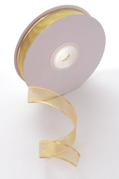 5/8" X 25yds Organza W/metallic Edge Wired Ribbon Gold
