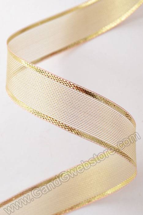5/8" X 25yds Organza W/metallic Edge Wired Ribbon Gold