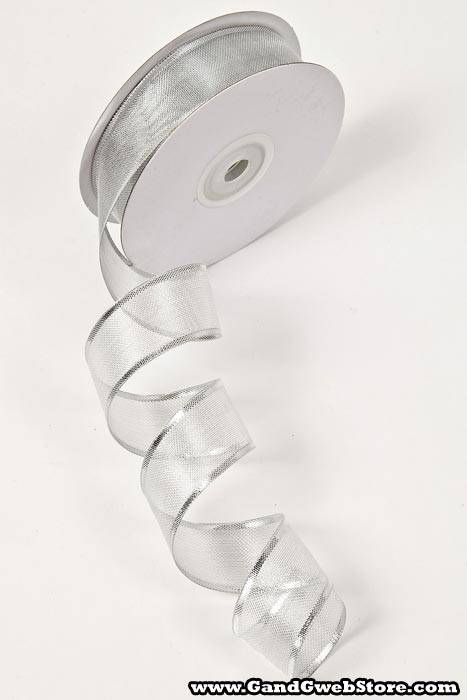 1" X 25yds Metallic Organza Ribbon W/silver Edge Silver