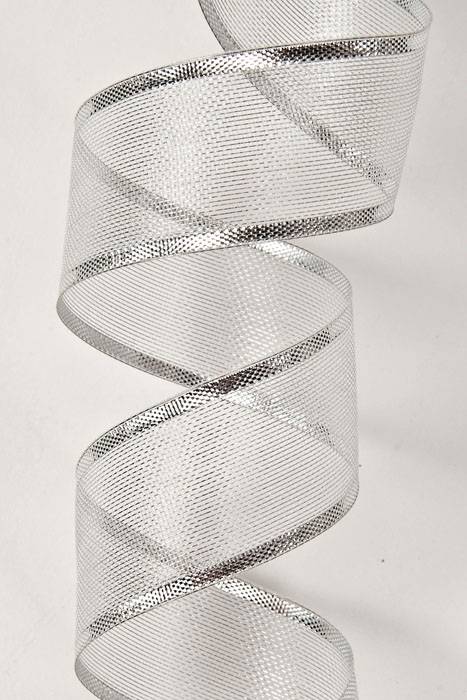 1" X 25yds Metallic Organza Ribbon W/silver Edge Silver