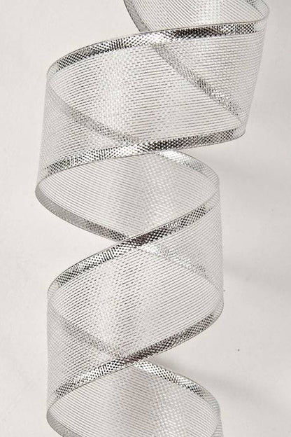 1" X 25yds Metallic Organza Ribbon W/silver Edge Silver
