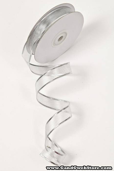 5/8" X 25yds Metallic Organza Ribbon W/silver Edge Silver