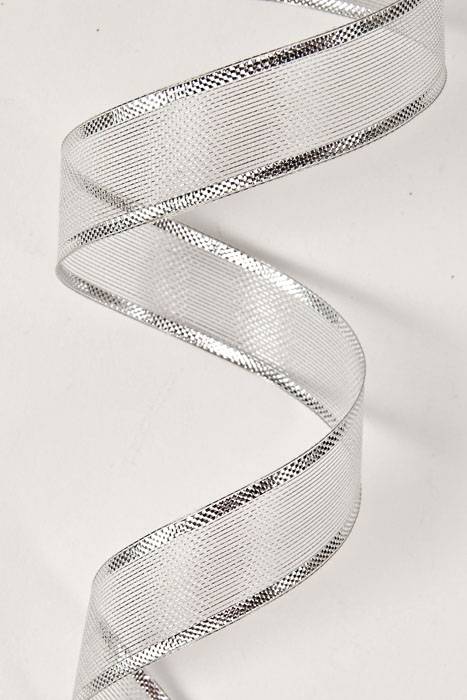 5/8" X 25yds Metallic Organza Ribbon W/silver Edge Silver